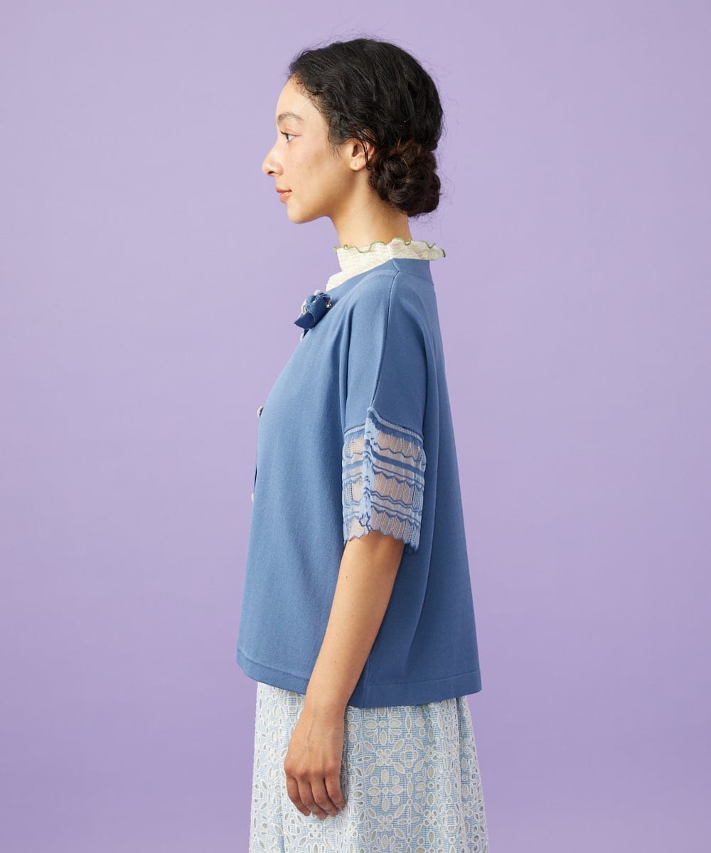 GJSGD50220 Jocomomola(ホコモモラ) Lago サマーニット シアーカーディガン ブルー