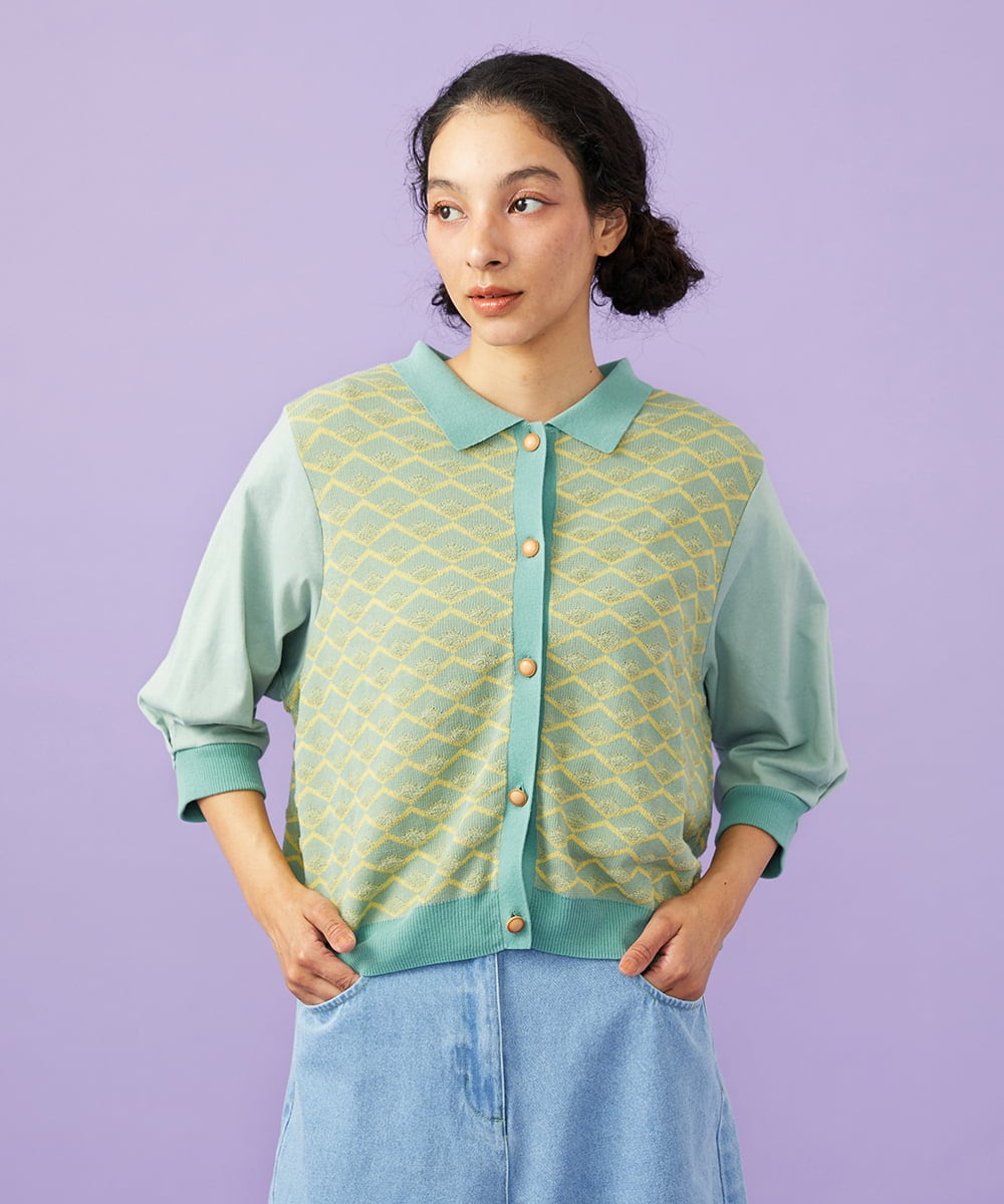 GJSGD71220 Jocomomola(ホコモモラ) Pensamiento ニットドッキングカーディガン グリーン