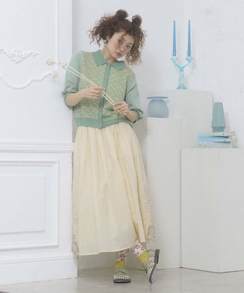 GJSGD71220 Jocomomola(ホコモモラ) Pensamiento ニットドッキングカーディガン グリーン