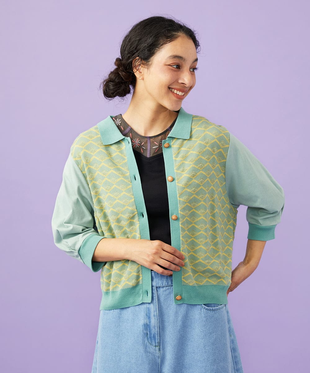 GJSGD71220 Jocomomola(ホコモモラ) Pensamiento ニットドッキングカーディガン グリーン