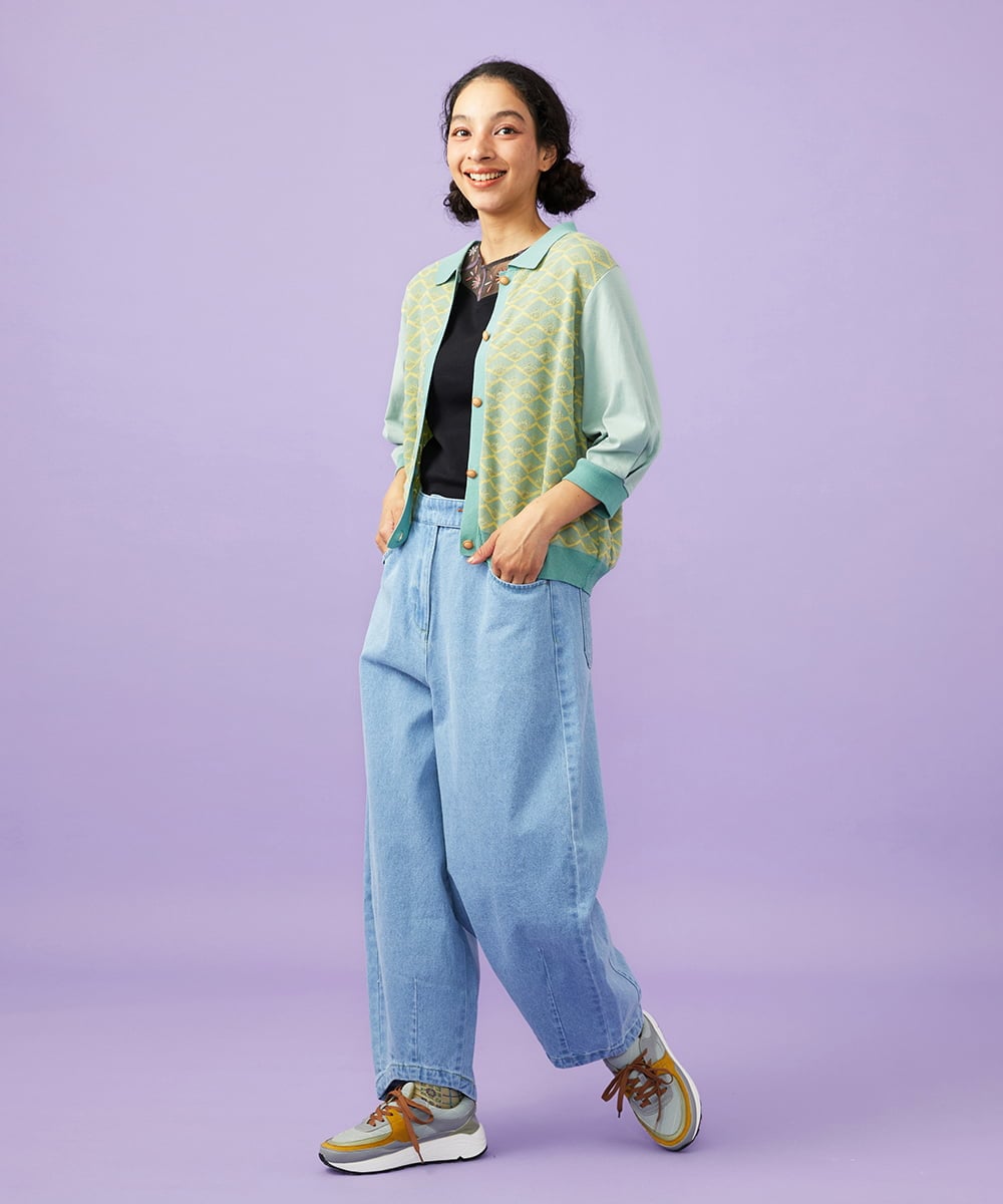 GJSGD71220 Jocomomola(ホコモモラ) Pensamiento ニットドッキングカーディガン グリーン