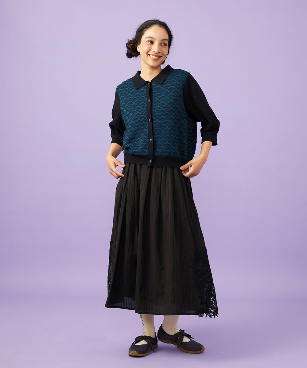 GJSGD71220 Jocomomola(ホコモモラ) Pensamiento ニットドッキングカーディガン ブラック