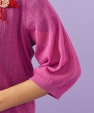 GJSGE32200 Jocomomola(ホコモモラ) 【早割10％OFF】鳥モチーフ付きシアーカーディガン パープル