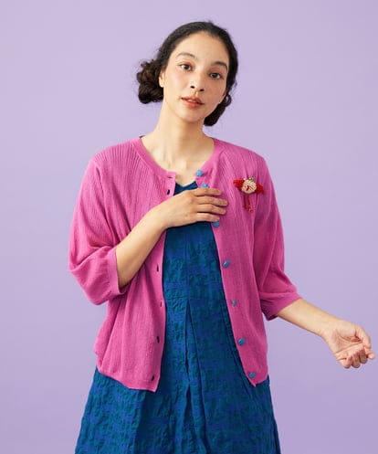 GJSGE32200 Jocomomola 【早割10％OFF】鳥モチーフ付きシアーカーディガン