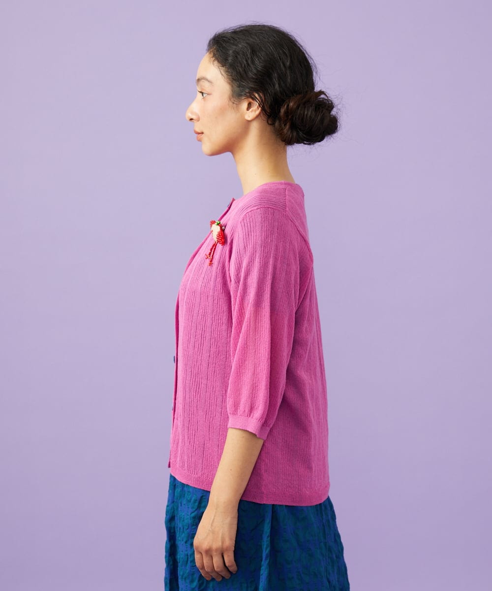 GJSGE32200 Jocomomola(ホコモモラ) 【早割10％OFF】鳥モチーフ付きシアーカーディガン パープル