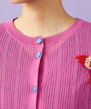 GJSGE32200 Jocomomola(ホコモモラ) 【早割10％OFF】鳥モチーフ付きシアーカーディガン パープル