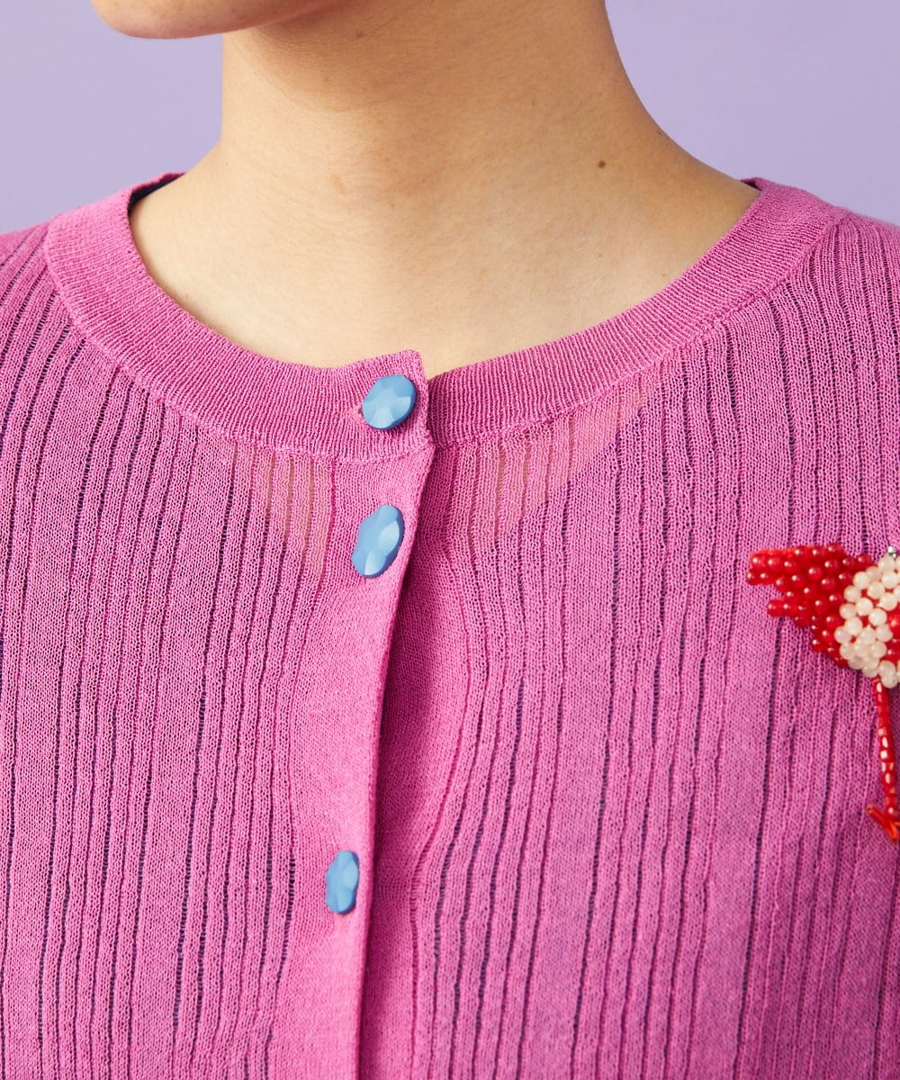 GJSGE32200 Jocomomola(ホコモモラ) 【早割10％OFF】鳥モチーフ付きシアーカーディガン パープル