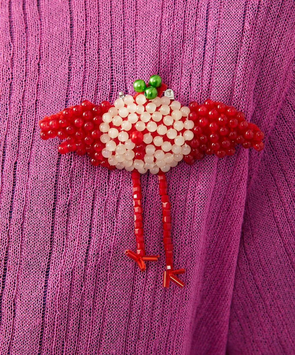 GJSGE32200 Jocomomola(ホコモモラ) 【早割10％OFF】鳥モチーフ付きシアーカーディガン パープル