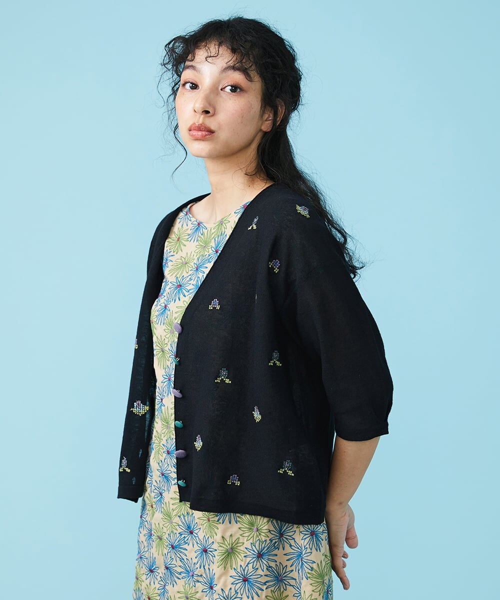 GJSGT30180 Jocomomola(ホコモモラ) Playa flor ニットカーディガン グリーン