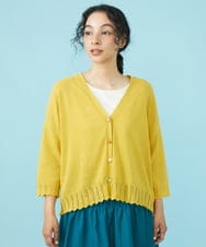 GJSGW33170 Jocomomola(ホコモモラ) リネン混 Vネックカーディガン イエロー