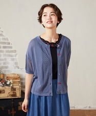 GJSHA31170 Jocomomola(ホコモモラ) シアークルーネックカーディガン ブルー