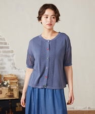 GJSHA31170 Jocomomola(ホコモモラ) シアークルーネックカーディガン ブルー