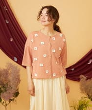 GJSHD01220 Jocomomola(ホコモモラ) Flores de verano フラワークロッシェカーディガン オレンジ