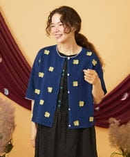 GJSHD01220 Jocomomola(ホコモモラ) Flores de verano フラワークロッシェカーディガン ネイビー