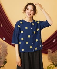 GJSHD01220 Jocomomola(ホコモモラ) Flores de verano フラワークロッシェカーディガン ネイビー
