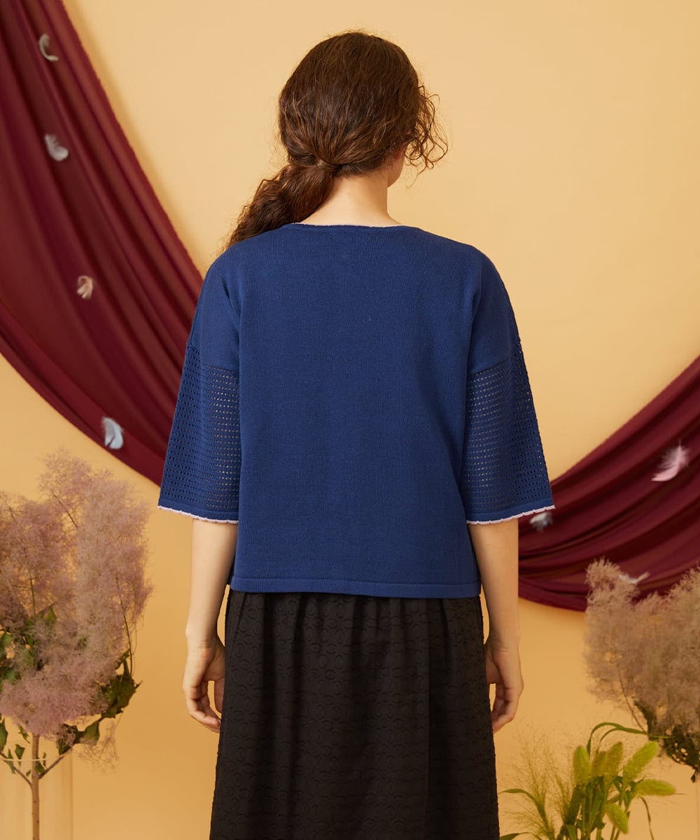 GJSHD01220 Jocomomola(ホコモモラ) Flores de verano フラワークロッシェカーディガン ネイビー