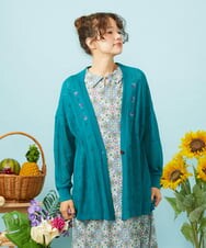 GJSHD30200 Jocomomola(ホコモモラ) 【接触冷感】Fresco フラワー刺繍ロングカーディガン ブルーグリーン
