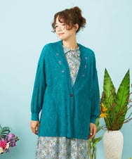 GJSHD30200 Jocomomola(ホコモモラ) 【接触冷感】Fresco フラワー刺繍ロングカーディガン ブルーグリーン