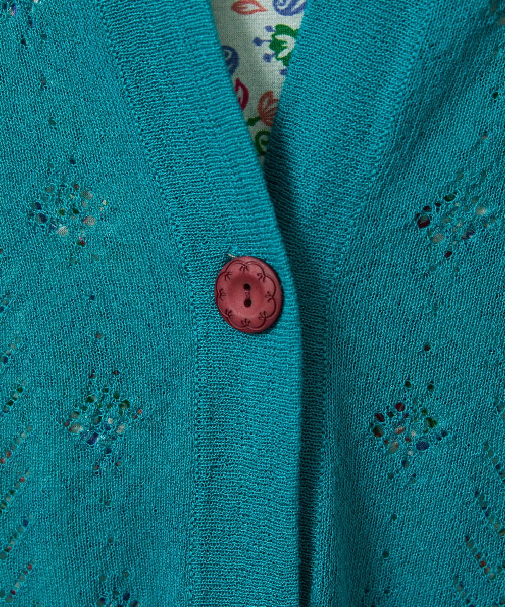 GJSHD30200 Jocomomola(ホコモモラ) 【接触冷感】Fresco フラワー刺繍ロングカーディガン ブルーグリーン
