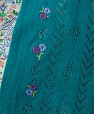 GJSHD30200 Jocomomola(ホコモモラ) 【接触冷感】Fresco フラワー刺繍ロングカーディガン ブルーグリーン