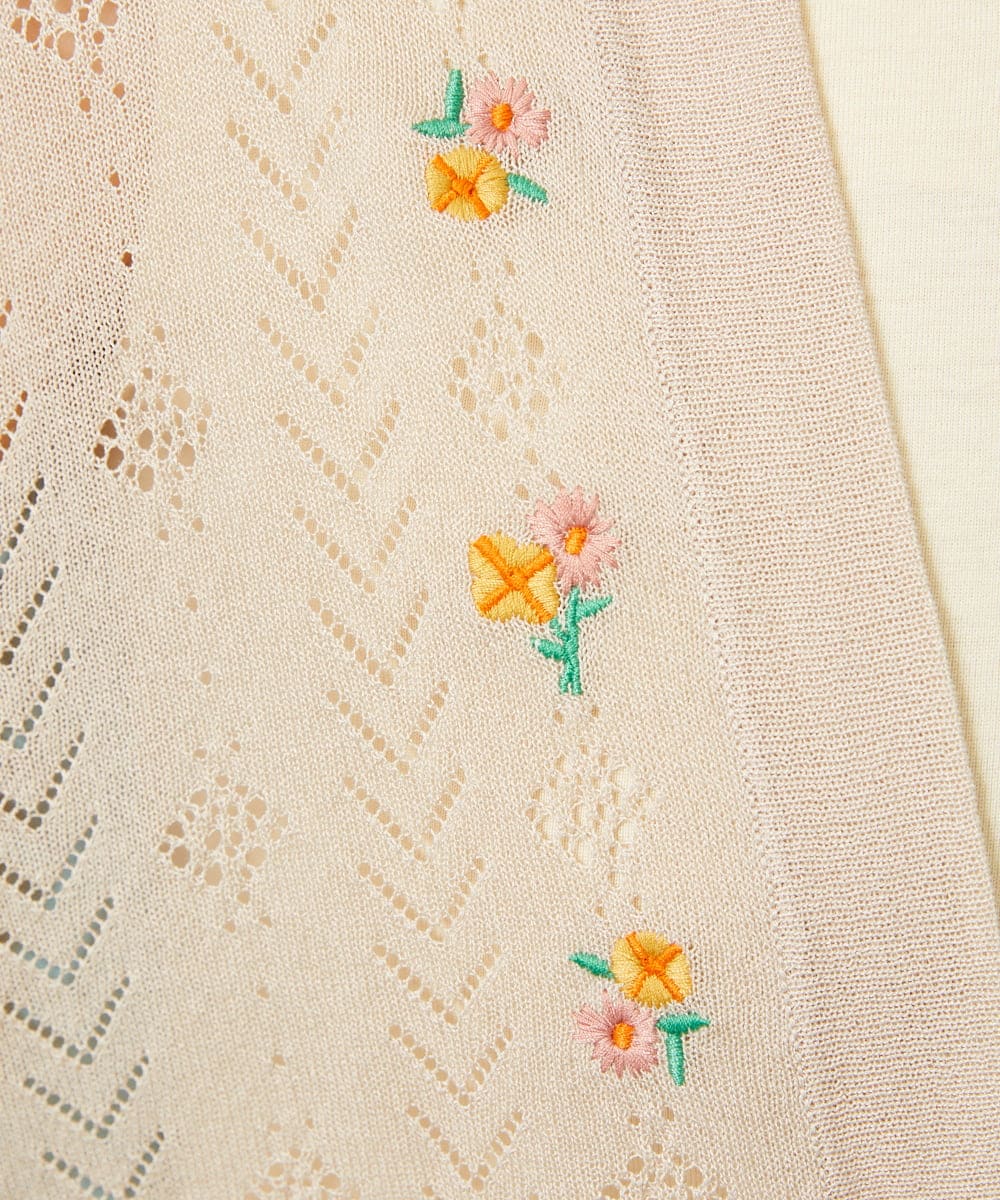 GJSHD30200 Jocomomola(ホコモモラ) 【接触冷感】Fresco フラワー刺繍ロングカーディガン ベージュ
