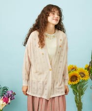 GJSHD30200 Jocomomola(ホコモモラ) 【接触冷感】Fresco フラワー刺繍ロングカーディガン ベージュ