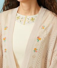 GJSHD30200 Jocomomola(ホコモモラ) 【接触冷感】Fresco フラワー刺繍ロングカーディガン ベージュ