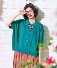 GJSHD31180 Jocomomola(ホコモモラ) 【接触冷感】Fresco アイレットショートカーディガン ブルーグリーン
