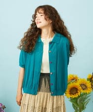 GJSHD31180 Jocomomola(ホコモモラ) 【接触冷感】Fresco アイレットショートカーディガン ブルーグリーン