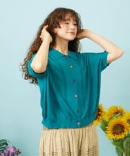 GJSHD31180 Jocomomola(ホコモモラ) 【接触冷感】Fresco アイレットショートカーディガン ブルーグリーン
