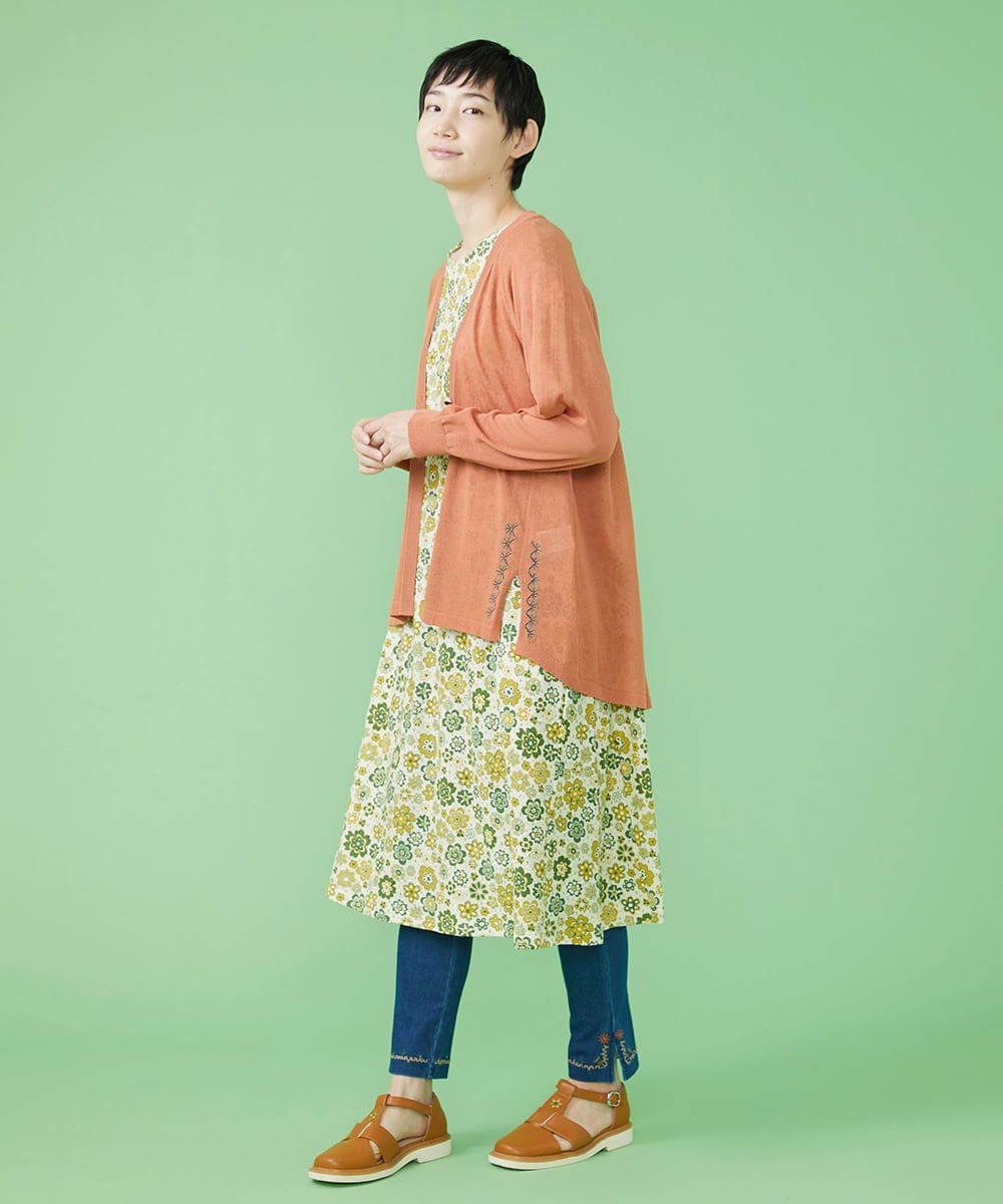 GJSHS31170 Jocomomola(ホコモモラ) 刺繍トッパーカーディガン オレンジ