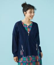 GJSHS31170 Jocomomola(ホコモモラ) 刺繍トッパーカーディガン ネイビー