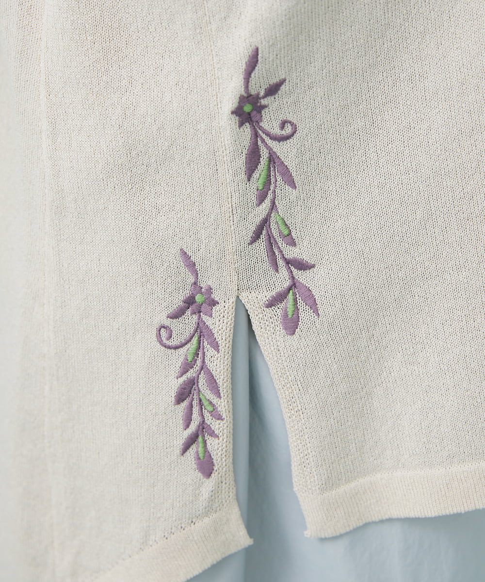 GJSHS31170 Jocomomola(ホコモモラ) 刺繍トッパーカーディガン ベージュ