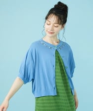 GJSHV30180 Jocomomola(ホコモモラ) 【接触冷感・UVカット】Floretes クルーネック刺繍カーディガン ライトブルー