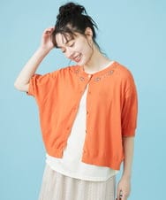 GJSHV30180 Jocomomola(ホコモモラ) 【接触冷感・UVカット】Floretes クルーネック刺繍カーディガン ホワイト