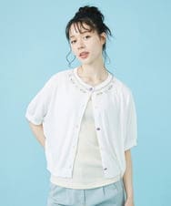 GJSHV30180 Jocomomola(ホコモモラ) 【接触冷感・UVカット】Floretes クルーネック刺繍カーディガン ホワイト