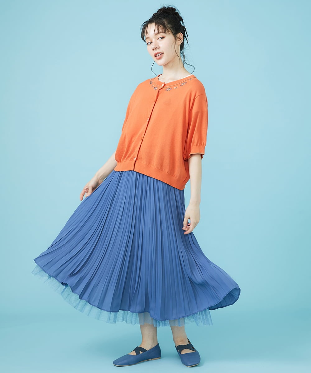 GJSHV30180 Jocomomola(ホコモモラ) 【接触冷感・UVカット】Floretes クルーネック刺繍カーディガン ホワイト