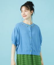 GJSHV30180 Jocomomola(ホコモモラ) 【接触冷感・UVカット】Floretes クルーネック刺繍カーディガン ホワイト