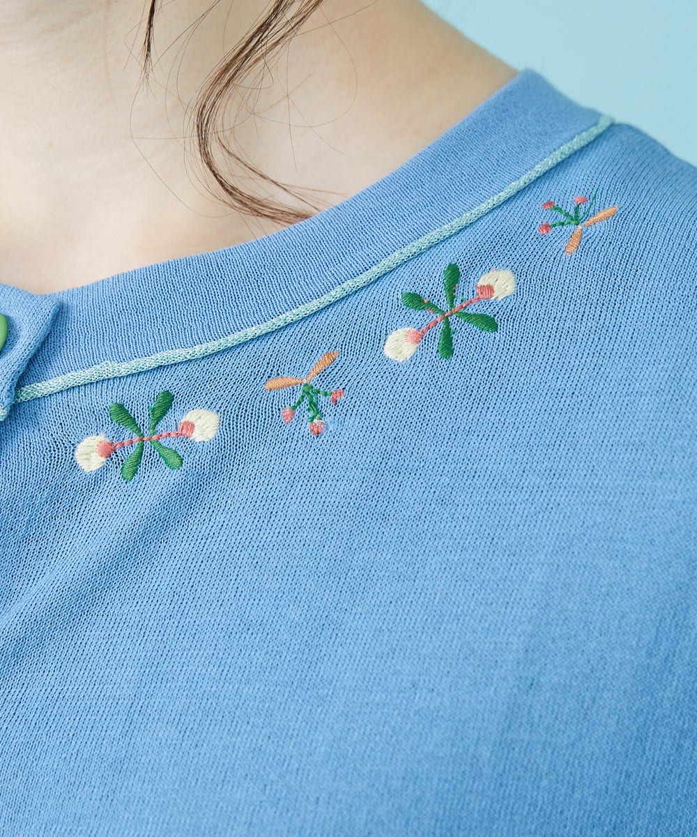 GJSHV30180 Jocomomola(ホコモモラ) 【接触冷感・UVカット】Floretes クルーネック刺繍カーディガン ホワイト