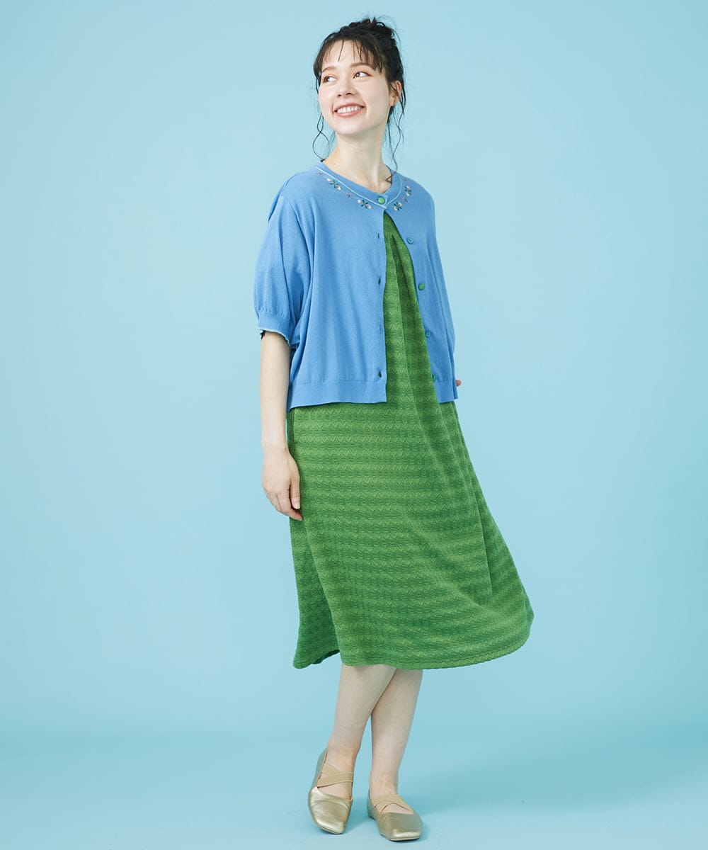 GJSHV30180 Jocomomola(ホコモモラ) 【接触冷感・UVカット】Floretes クルーネック刺繍カーディガン ホワイト