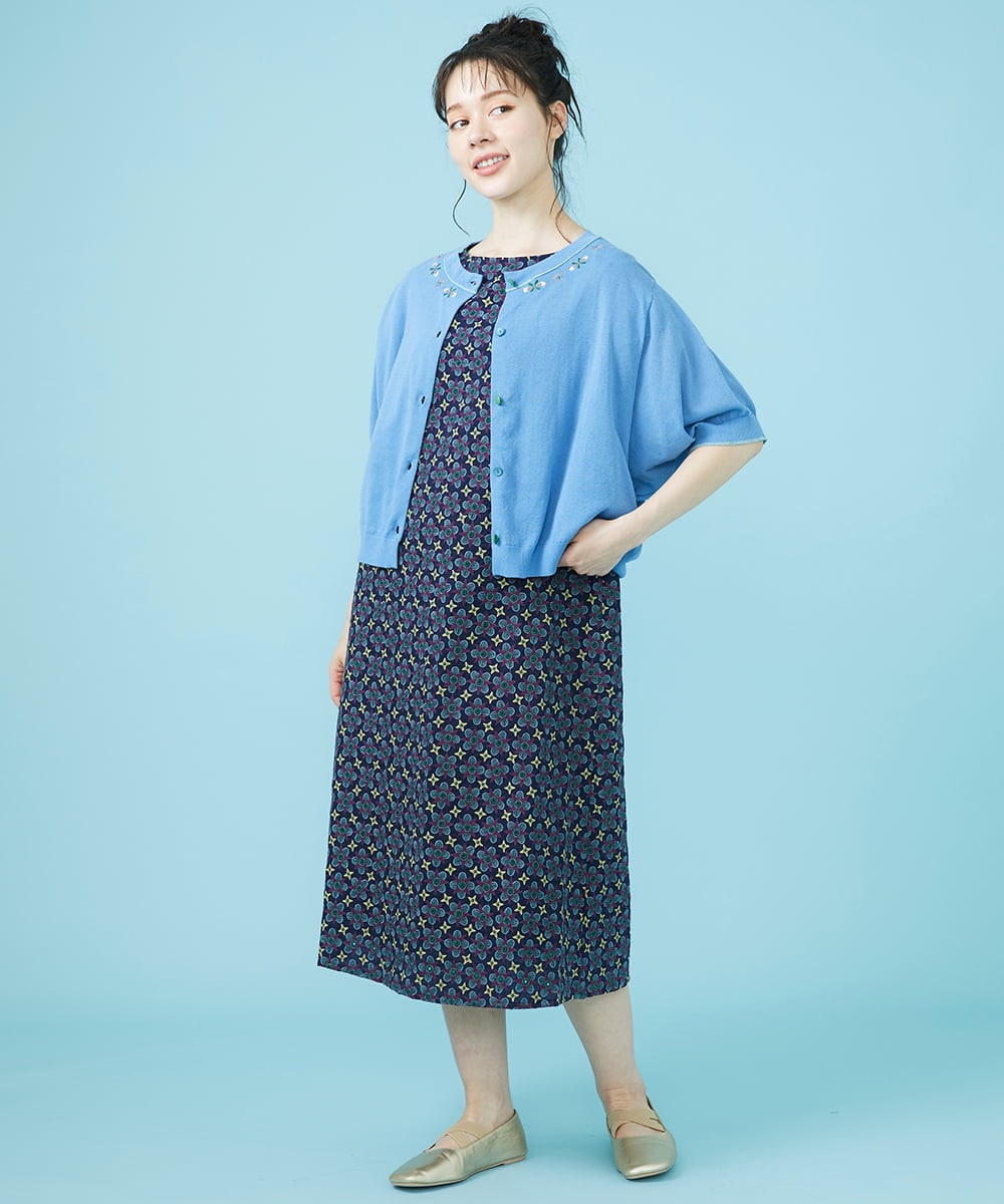 GJSHV30180 Jocomomola(ホコモモラ) 【接触冷感・UVカット】Floretes クルーネック刺繍カーディガン ホワイト