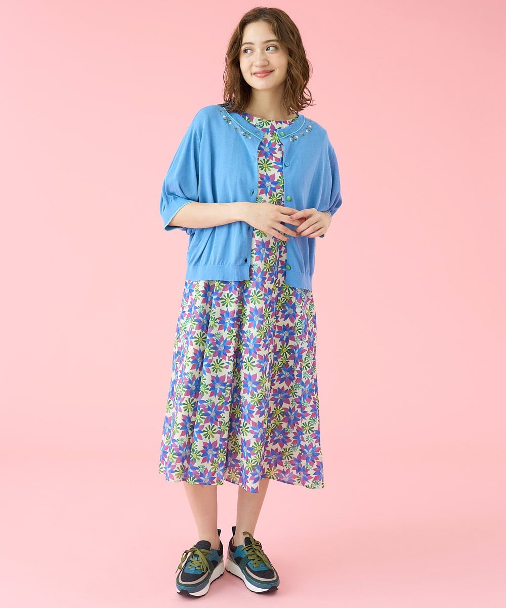 GJSHV30180 Jocomomola(ホコモモラ) 【接触冷感・UVカット】Floretes クルーネック刺繍カーディガン ホワイト
