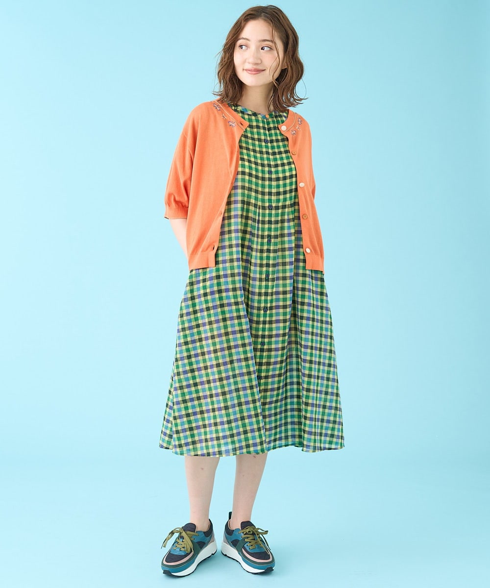 GJSHV30180 Jocomomola(ホコモモラ) 【接触冷感・UVカット】Floretes クルーネック刺繍カーディガン ホワイト