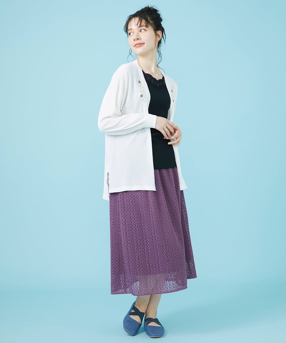 GJSHV31190 Jocomomola(ホコモモラ) 【接触冷感・UVカット】Floretes フラワー刺繍トッパーカーディガン オレンジ