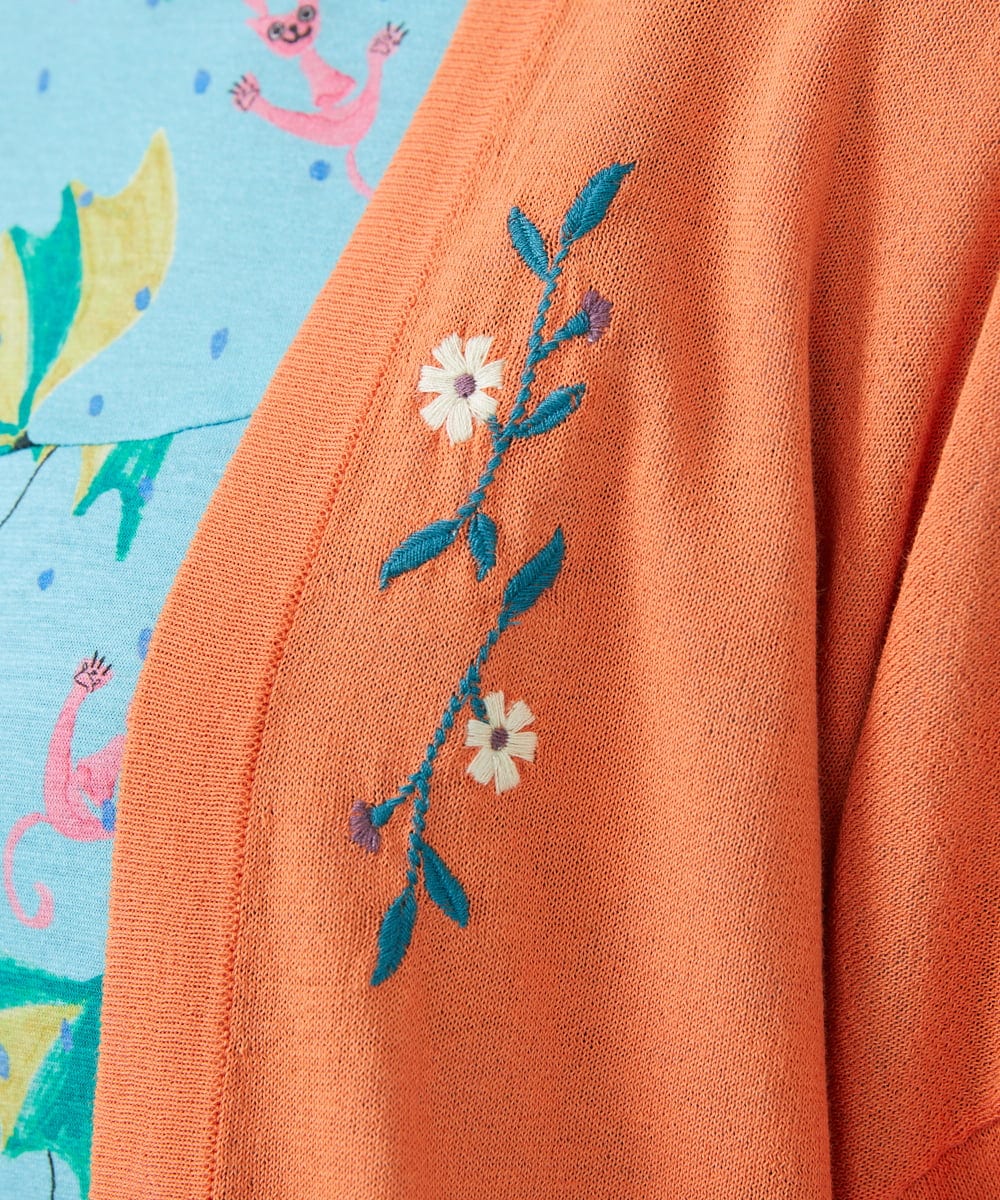 GJSHV31190 Jocomomola(ホコモモラ) 【接触冷感・UVカット】Floretes フラワー刺繍トッパーカーディガン オレンジ
