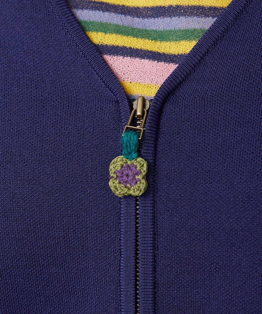 GJSJB02240 Jocomomola(ホコモモラ) Flor Alta フラワー刺繍ジップカーディガン イエロー