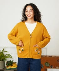 GJSJB02240 Jocomomola(ホコモモラ) Flor Alta フラワー刺繍ジップカーディガン イエロー