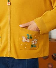 GJSJB02240 Jocomomola(ホコモモラ) Flor Alta フラワー刺繍ジップカーディガン イエロー