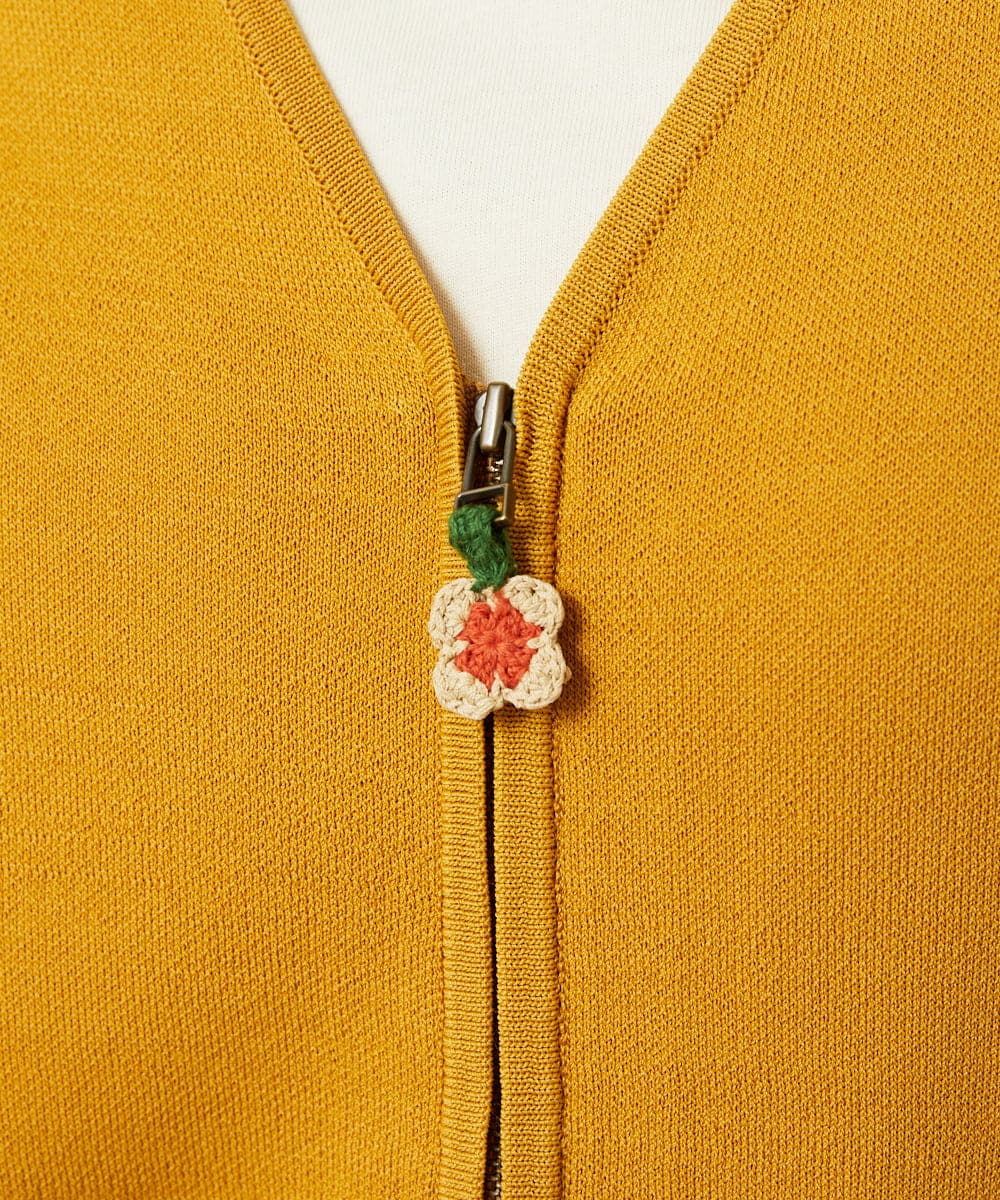 GJSJB02240 Jocomomola(ホコモモラ) Flor Alta フラワー刺繍ジップカーディガン イエロー
