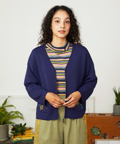 GJSJB02240 Jocomomola Flor Alta フラワー刺繍ジップカーディガン